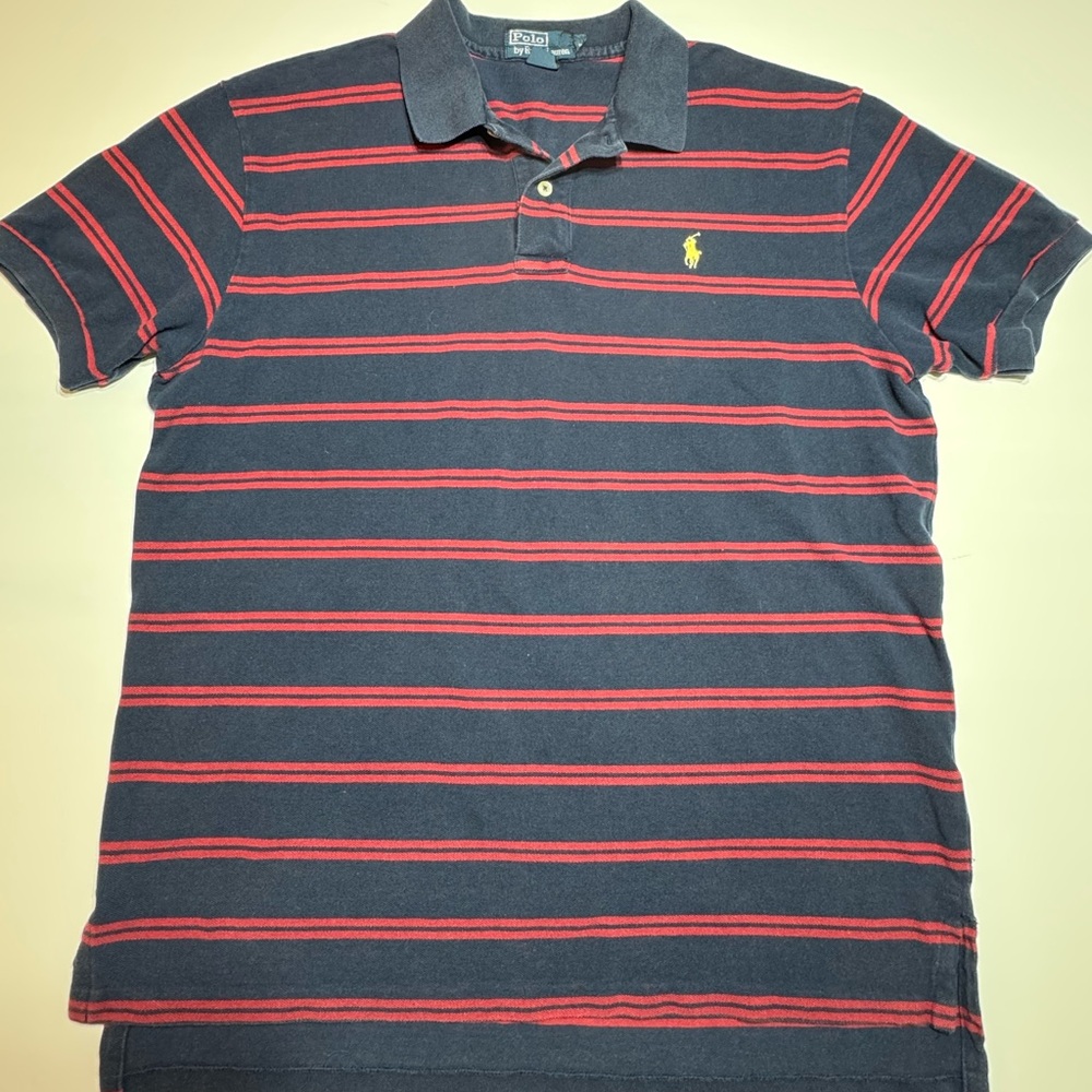 Ralph Lauren Men's Polo Shirt in Navy and Red Large